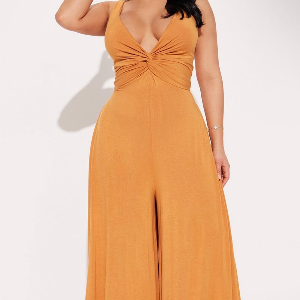 Fashion Nova Mustard Twist-Front Jumpsuit